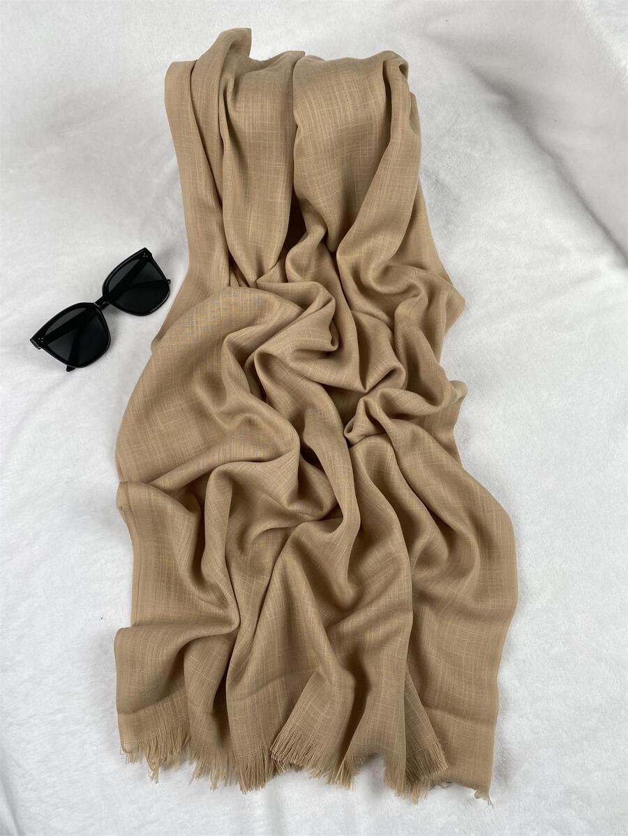 1 pièce Chale élegant, doux, respirant, léger, avec protection solaire en couleur unie, convenant pour une utilisation quotidienne, les lieux de travail, les fêtes, les sports, grande taille, style long hijab musulman pour femmes