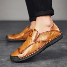 Men Slip-on Handmade Loafers, Vintage Orange Flat Shoes - Orange - View 6