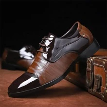Men's Pu Leather, Breathable British Style, Business, Plus Size, Formal & Casual Shoes, Suitable For Summer Wedding - Brown - View 3
