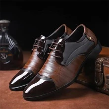 Men's Pu Leather, Breathable British Style, Business, Plus Size, Formal & Casual Shoes, Suitable For Summer Wedding - Brown - View 2