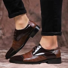 Men's Pu Leather, Breathable British Style, Business, Plus Size, Formal & Casual Shoes, Suitable For Summer Wedding - Brown - View 6