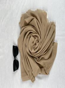 1 pièce Chale élegant, doux, respirant, léger, avec protection solaire en couleur unie, convenant pour une utilisation quotidienne, les lieux de travail, les fêtes, les sports, grande taille, style long hijab musulman pour femmes