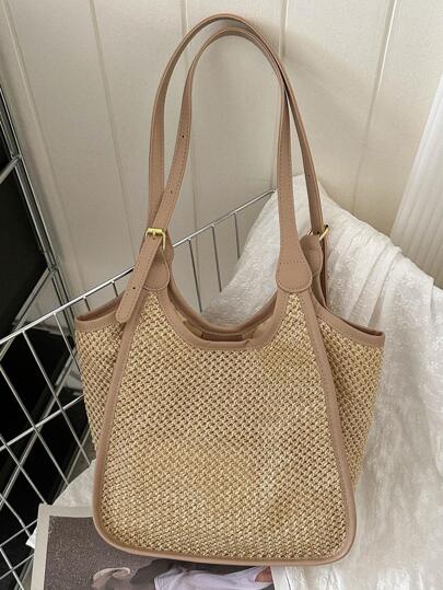 草編編織時尚拼接顏色手提包2023夏天新款休閒包