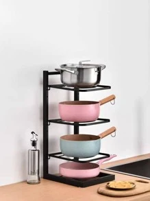 Three-layer pot holder - Dedicated pot holder - Storage kitchen stainless steel shelf - Storage rack - Black - View 1