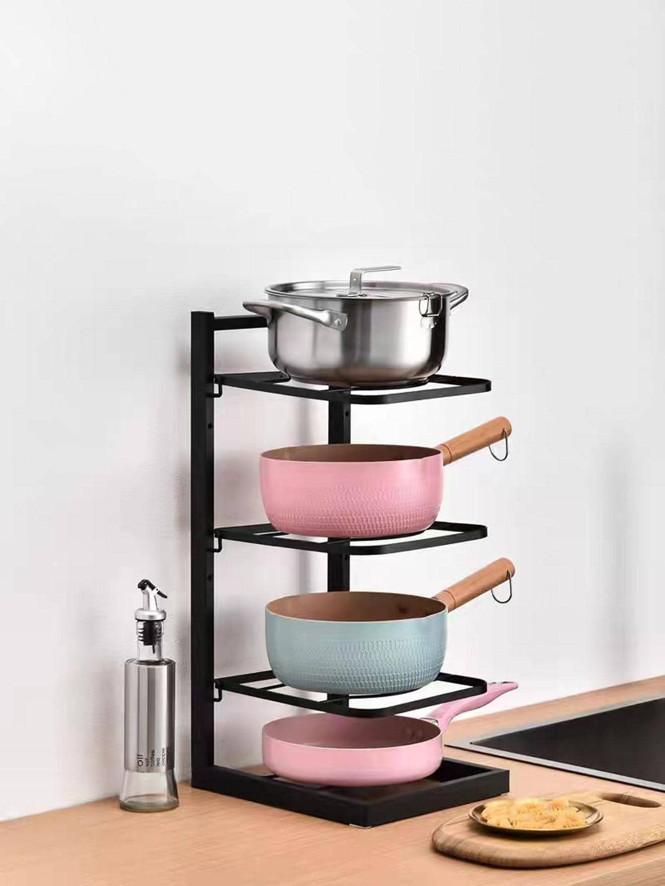Three-layer pot holder - Dedicated pot holder - Storage kitchen stainless steel shelf - Storage rack - Black - View 1