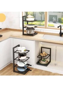 Three-layer pot holder - Dedicated pot holder - Storage kitchen stainless steel shelf - Storage rack - Black - View 3