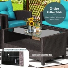 Costway 8 PCS Patio Rattan Furniture Set Glass Table Shelf Sofa Cushion - 薄荷藍 - 查看 7