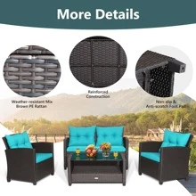 Costway 8 PCS Patio Rattan Furniture Set Glass Table Shelf Sofa Cushion - 薄荷藍 - 查看 6