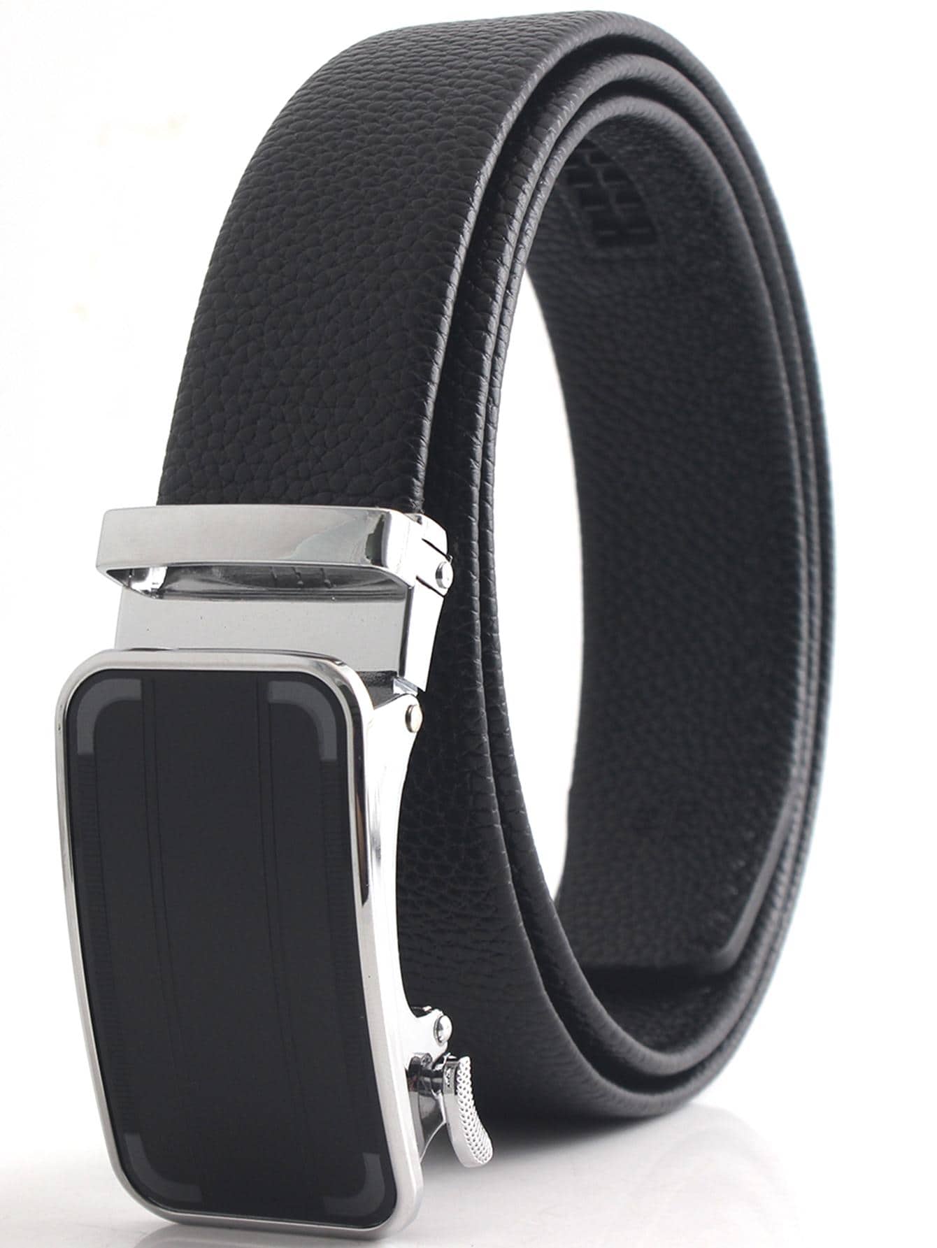 pinufanxi Men Litchi Embossed Automatic Buckle Belt - Black - View 1