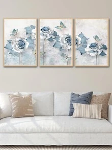 3pcs Floral Print Unframed Painting - Multicolor - View 1