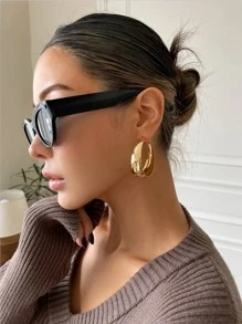 1pair Exaggerated Round Hoop Earrings For Women, European & American Style, Metallic Ear Studs Jewelry - Yellow Gold - View 1