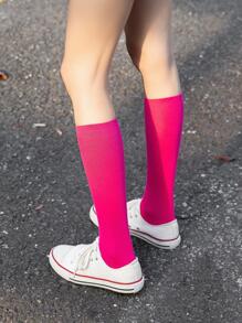 素色高筒襪 - 玫紅色 - 查看 4