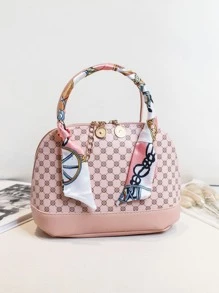 Cũ Tiền Phong Cách, 1 Mini Tối Giản Họa Tiết Hình Học Cà Phê Khăn Tay Cầm Dây Đeo Túi Vỏ - Hồng - Xem 2