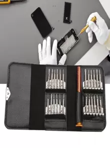 Kit Chaves de Precisão Profissional 25 em 1 Estojo de Couro Ferramentas Celular Notebook Torx Alen Philips Pequena - Preto - Visão 5