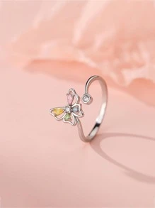 1 Máy Tính Thời Trang Bạc 925 Nhiều Màu Sắc Đính Đá Cubic Zirconia Bướm Mở Có Thể Điều Chỉnh Với Cổ Điển Phong Cách Ngọt Ngào Thiết Kế Trang Sức Quà Tặng - Bạc - Xem 5