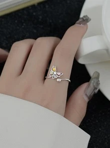 1 Máy Tính Thời Trang Bạc 925 Nhiều Màu Sắc Đính Đá Cubic Zirconia Bướm Mở Có Thể Điều Chỉnh Với Cổ Điển Phong Cách Ngọt Ngào Thiết Kế Trang Sức Quà Tặng - Bạc - Xem 2