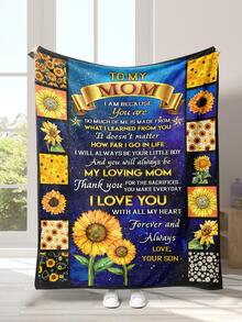 1 pieza Manta con girasol & con estampado de slogan - Multicolor - Ver 1