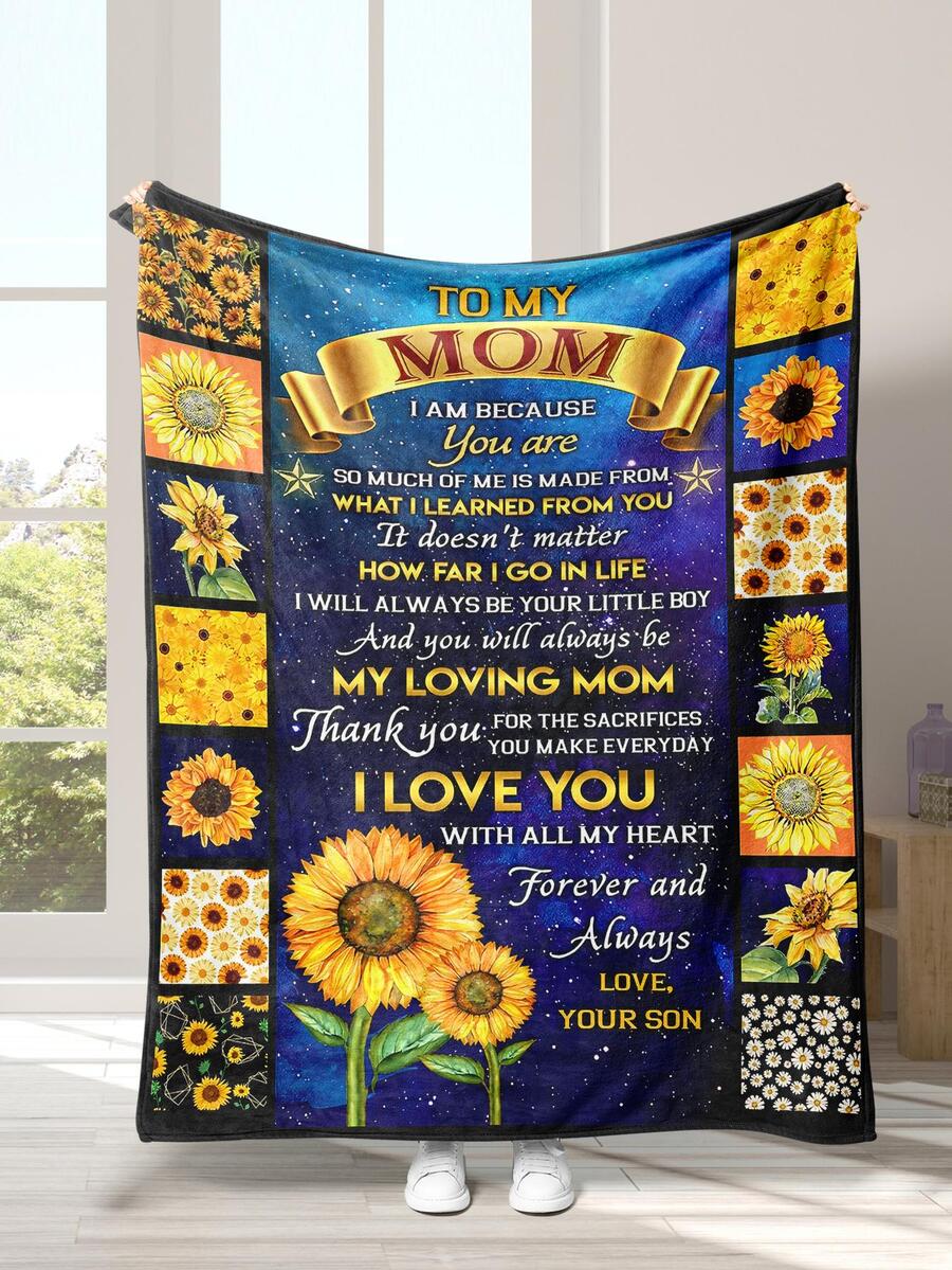 1 pieza Manta con girasol & con estampado de slogan - Multicolor - Ver 1