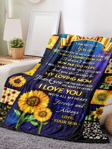 1 pieza Manta con girasol & con estampado de slogan - Multicolor - Ver 2