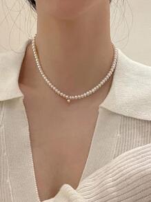 1條新款式珍珠項鍊,優雅時尚的圓珠吊墜脖鏈 - 彩色 - 查看 3