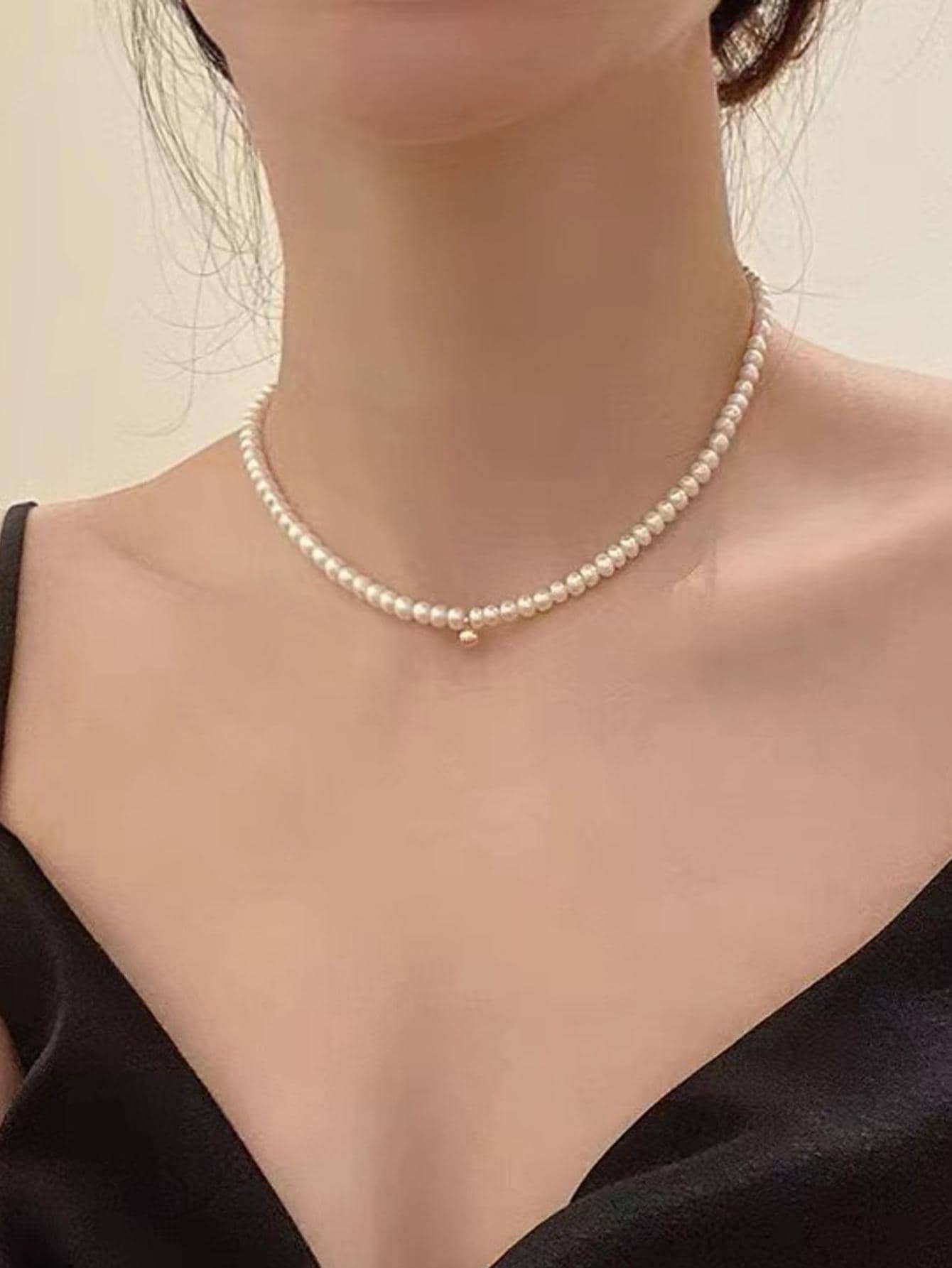 1條新款式珍珠項鍊,優雅時尚的圓珠吊墜脖鏈 - 彩色 - 查看 1