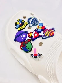 8入組卡通星球設計鞋PVC時尚鞋配件適用於洞洞鞋拖鞋 - 彩色 - 查看 4