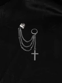Cross Decor Chain Linked Earrings - Silver - View 2