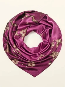 1入組90cm圖案梅花和幾何設計緞面圍巾和頭巾 - 玫瑰紅 - 查看 5