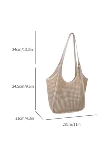 撞色綁帶草編包大容量時尚拼色手提包2023夏季新款休閒包度假書包適合研究生、少女、新生、大二、初中和高中大學生、大學和高中，非常適合戶外、旅行和返校 - 白色 - 查看 5