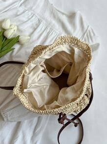 鏤空草編包抽繩,完美適合夏天海灘旅行度假 - 白色 - 查看 3