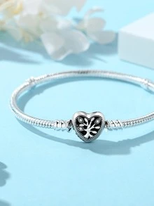 Heart Decor Bangle - Silver - View 2