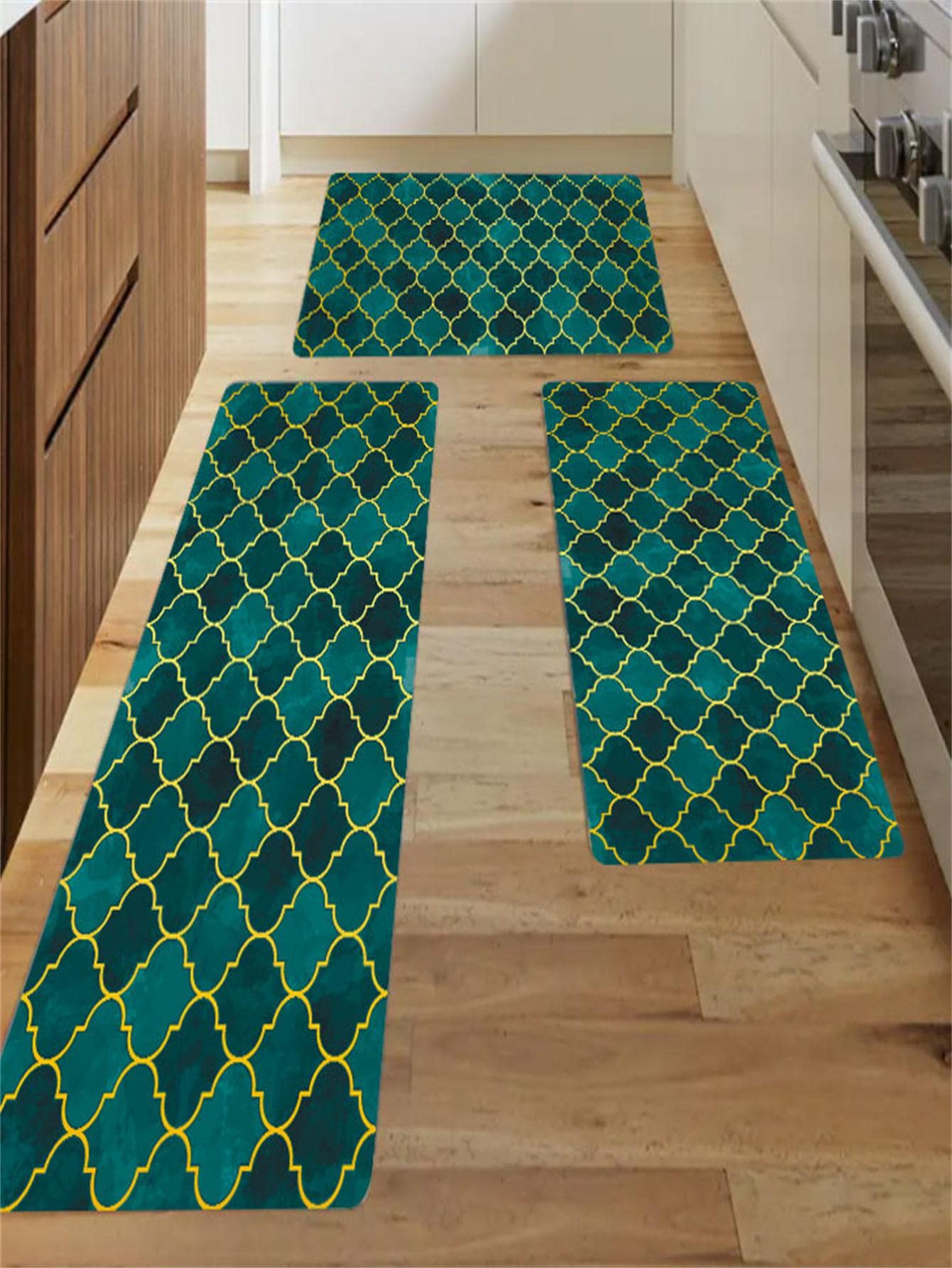 1 Họa Tiết Hình Học Thảm Nhà Bếp Sáng Tạo Polyester Đa Năng Chống Trơn Trượt Thảm Nhà Bếp Cho Nhà Bếp - Màu xanh lá cây đậm - Xem 1