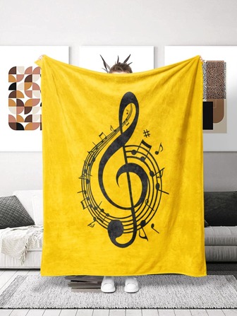 1pc Music Note Pattern Blanket, Creative Fabric Multi-size Warm Keeping Blanket For Home