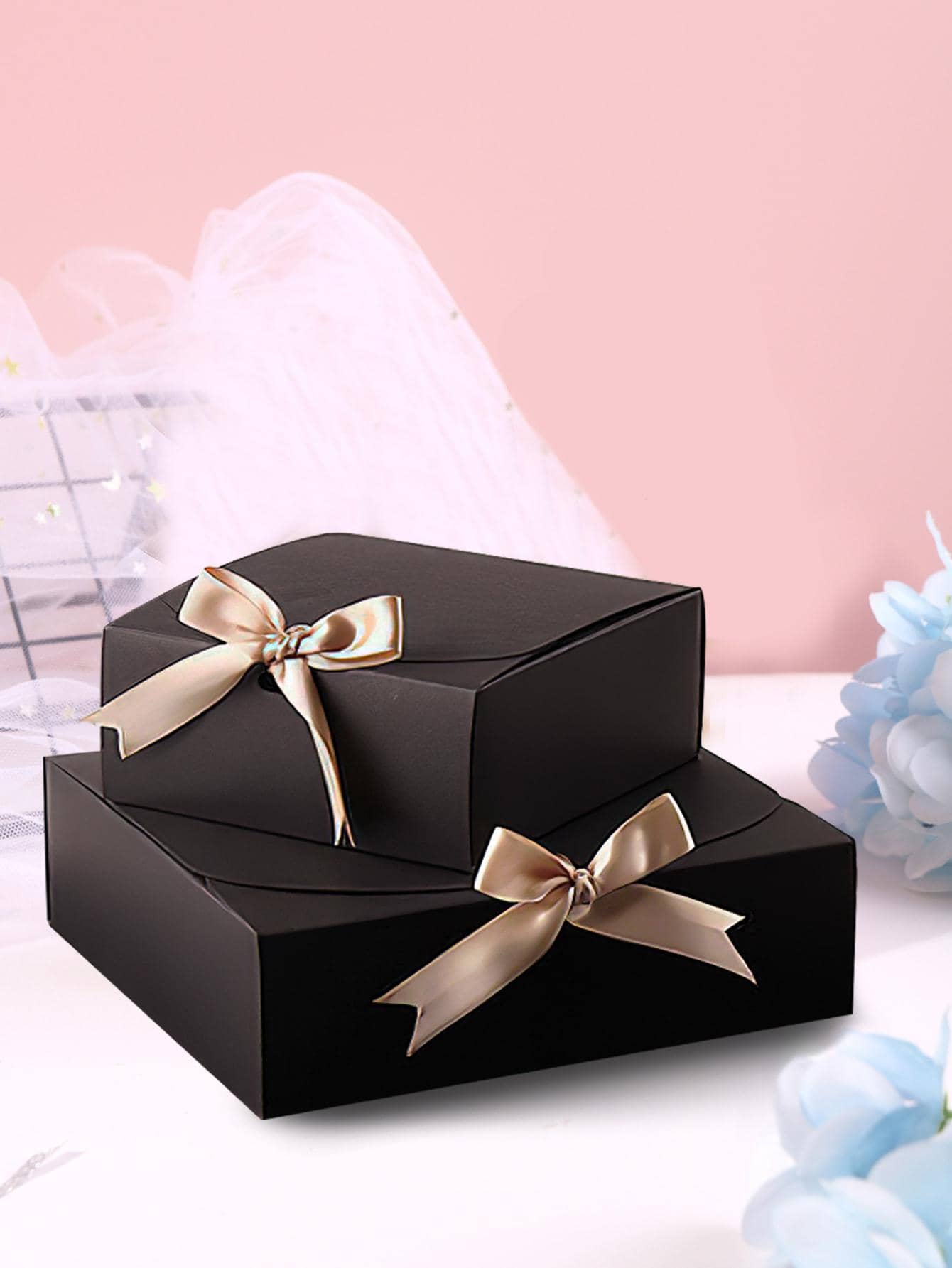 2pcs Bow Decor Gift Wrapping Box - Black - View 1
