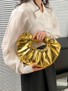 Medium Ruched Bag Funky Gold Top Handle - Gold - View 3