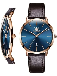 OLEVS. OLEVS Women Wrist Watches Ultra Thin 6.5mm Minimalist Dress Fashion Quartz Waterproof Date Day Leather Strap Slim Watches For Ladies 5869 - 咖啡棕 - 查看 1