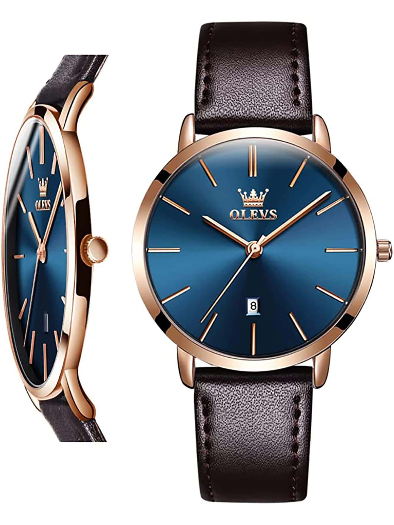 OLEVS. OLEVS Women Wrist Watches Ultra Thin 6.5mm Minimalist Dress Fashion Quartz Waterproof Date Day Leather Strap Slim Watches For Ladies 5869 - 咖啡棕 - 查看 1