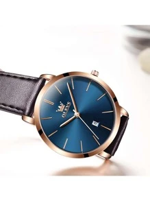 OLEVS. OLEVS Women Wrist Watches Ultra Thin 6.5mm Minimalist Dress Fashion Quartz Waterproof Date Day Leather Strap Slim Watches For Ladies 5869 - 咖啡棕 - 查看 3