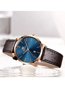 OLEVS. OLEVS Women Wrist Watches Ultra Thin 6.5mm Minimalist Dress Fashion Quartz Waterproof Date Day Leather Strap Slim Watches For Ladies 5869 - 咖啡棕 - 查看 4