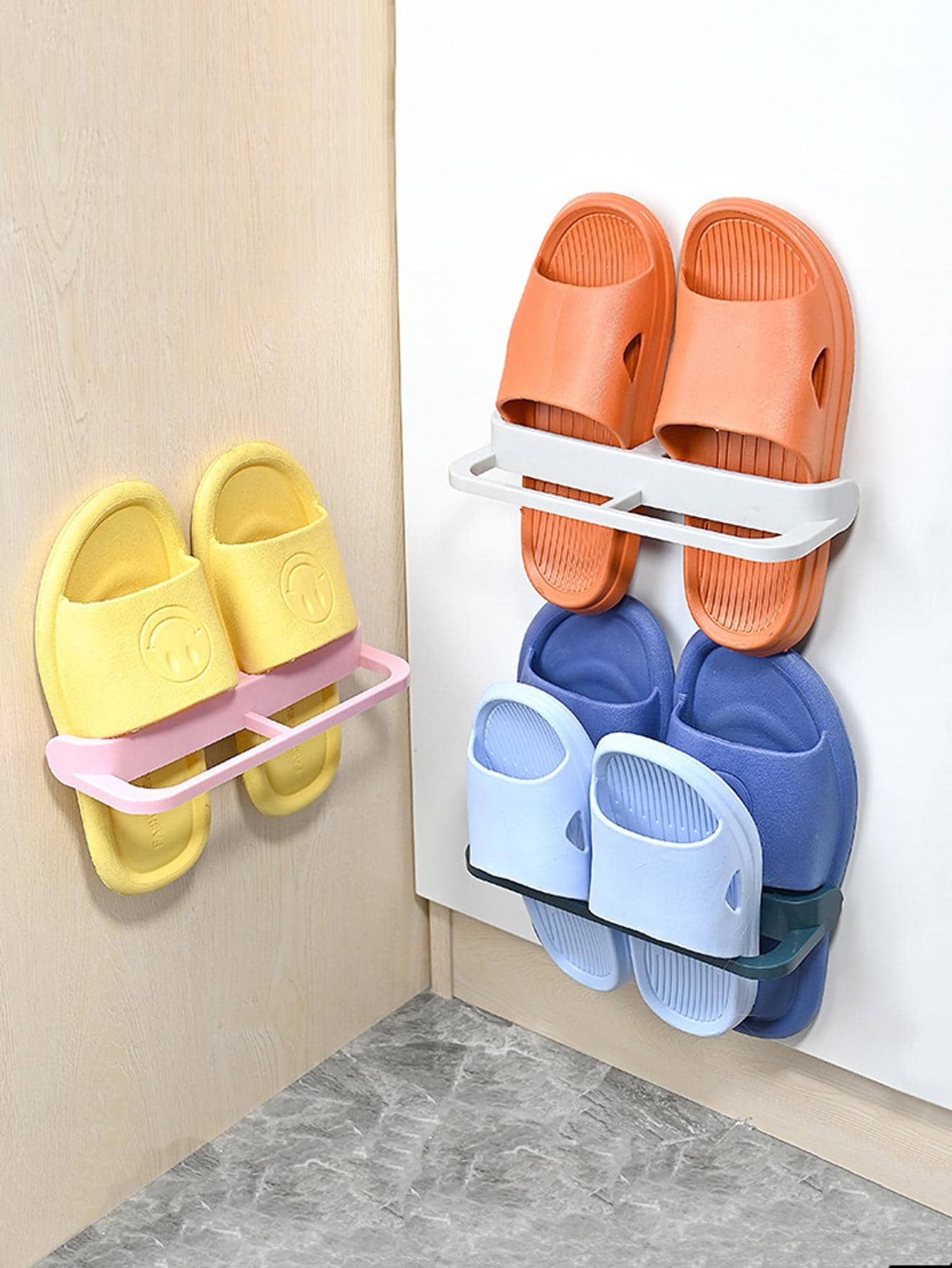 1pc Solid Color Wall Mounted Shoe Storage Rack - Pink - View 1