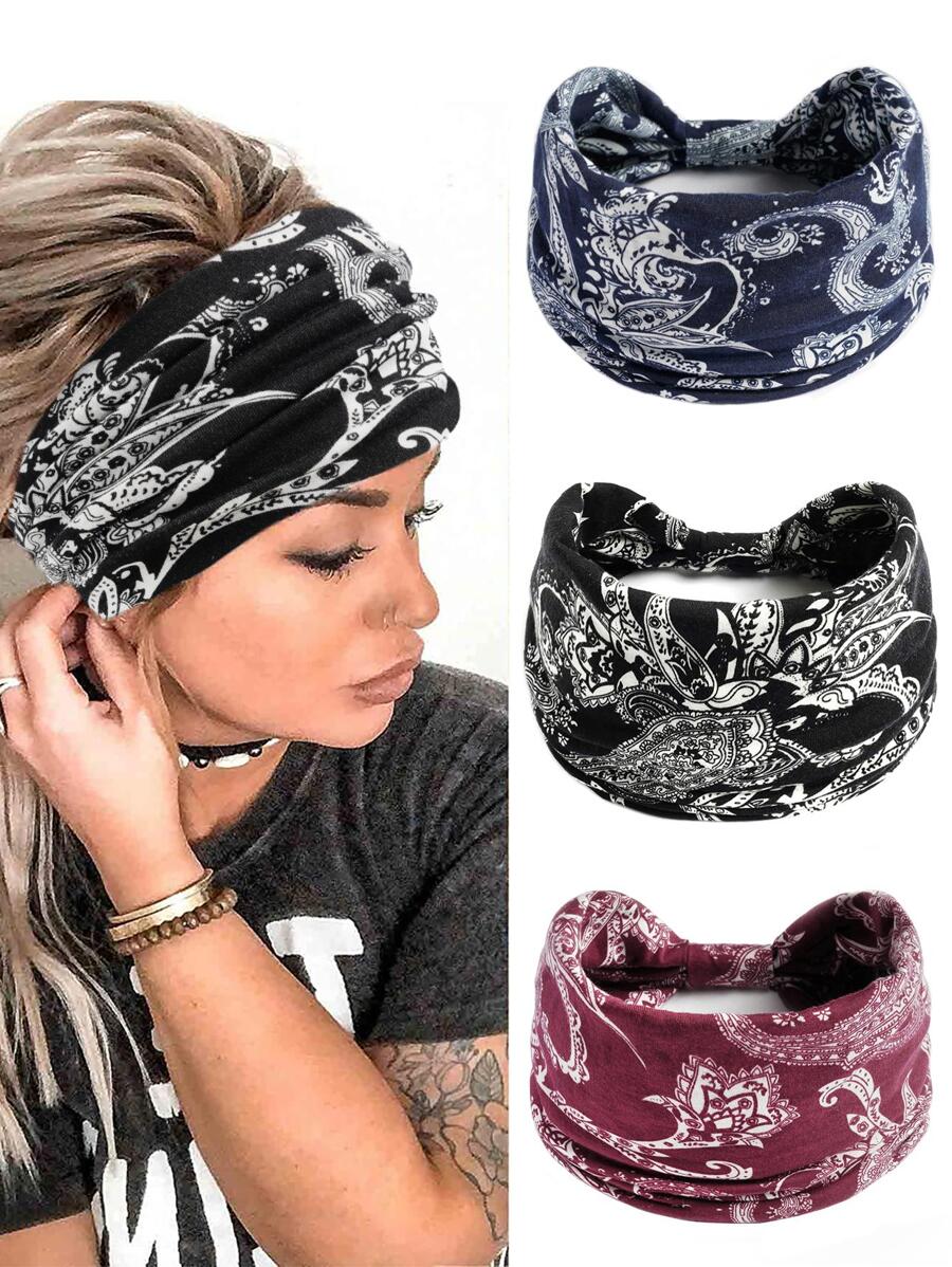 3 cái/bộ In hoa Co giãn Yoga Tập thể dục Băng đô - Nhiều màu - Xem 1