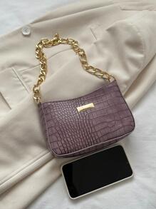 時尚法棍包鱷魚壓紋拉鍊PU皮革 - 紫色 - 查看 5