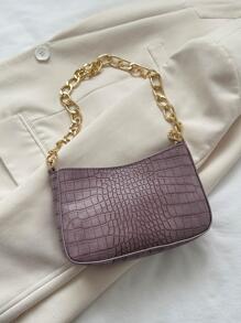 時尚法棍包鱷魚壓紋拉鍊PU皮革 - 紫色 - 查看 6