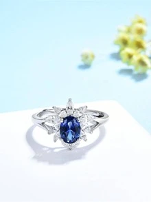 Sterling Silver With Blue Nano Stone Ring - Blue - View 3