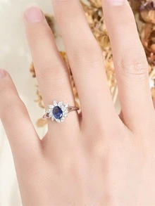 Sterling Silver With Blue Nano Stone Ring - Blue - View 2