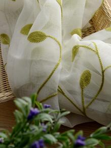 1pc Transparent Leaf Pattern Embroidered Sheer Curtain, American Farmhouse Polyester 3D Embroidered Voile Curtain Panel For Living Room - Green - View 7