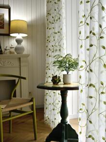 1pc Transparent Leaf Pattern Embroidered Sheer Curtain, American Farmhouse Polyester 3D Embroidered Voile Curtain Panel For Living Room - Green - View 6