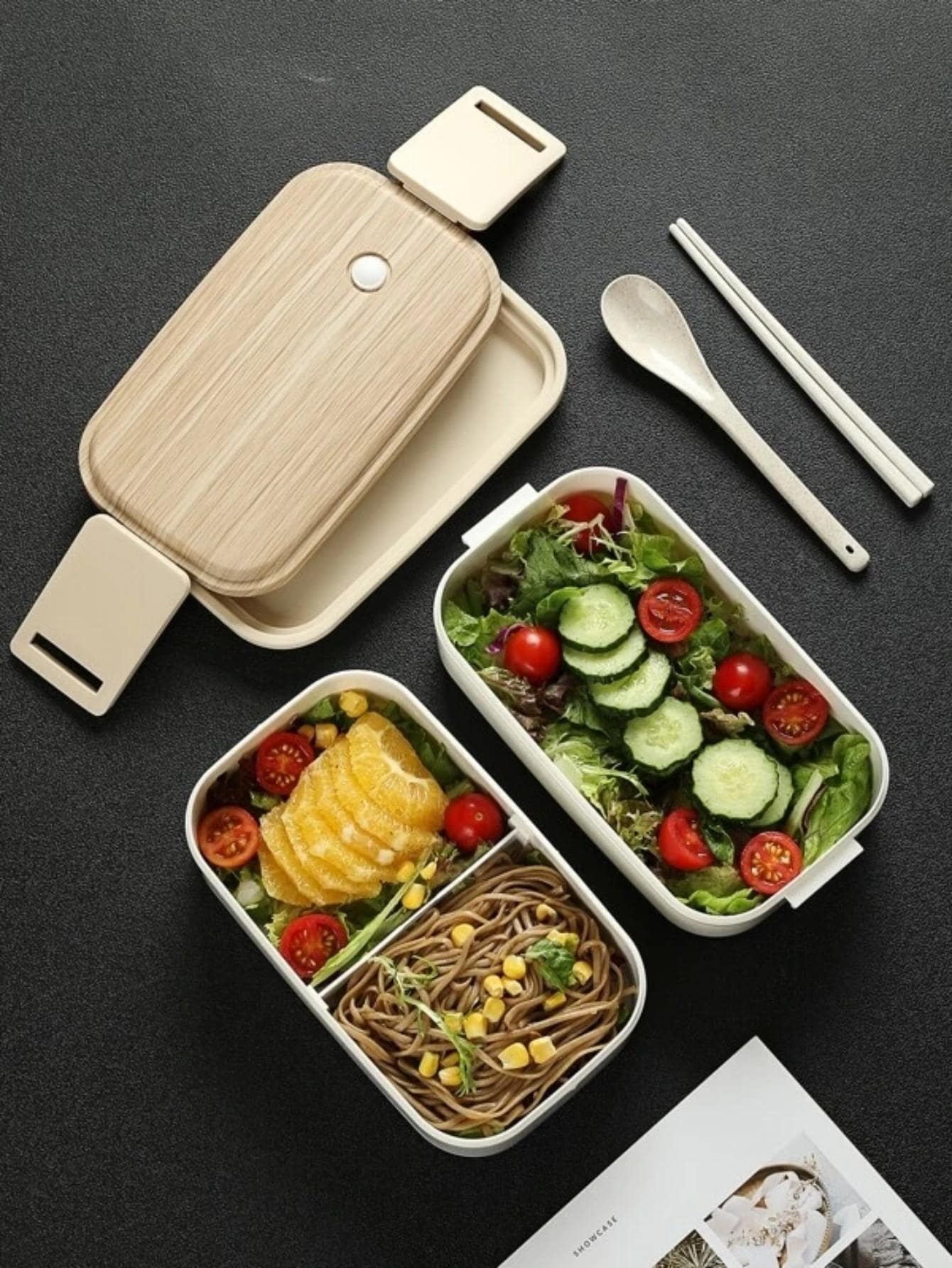 1pc Double Layer Lunch Box - Multicolor - View 1