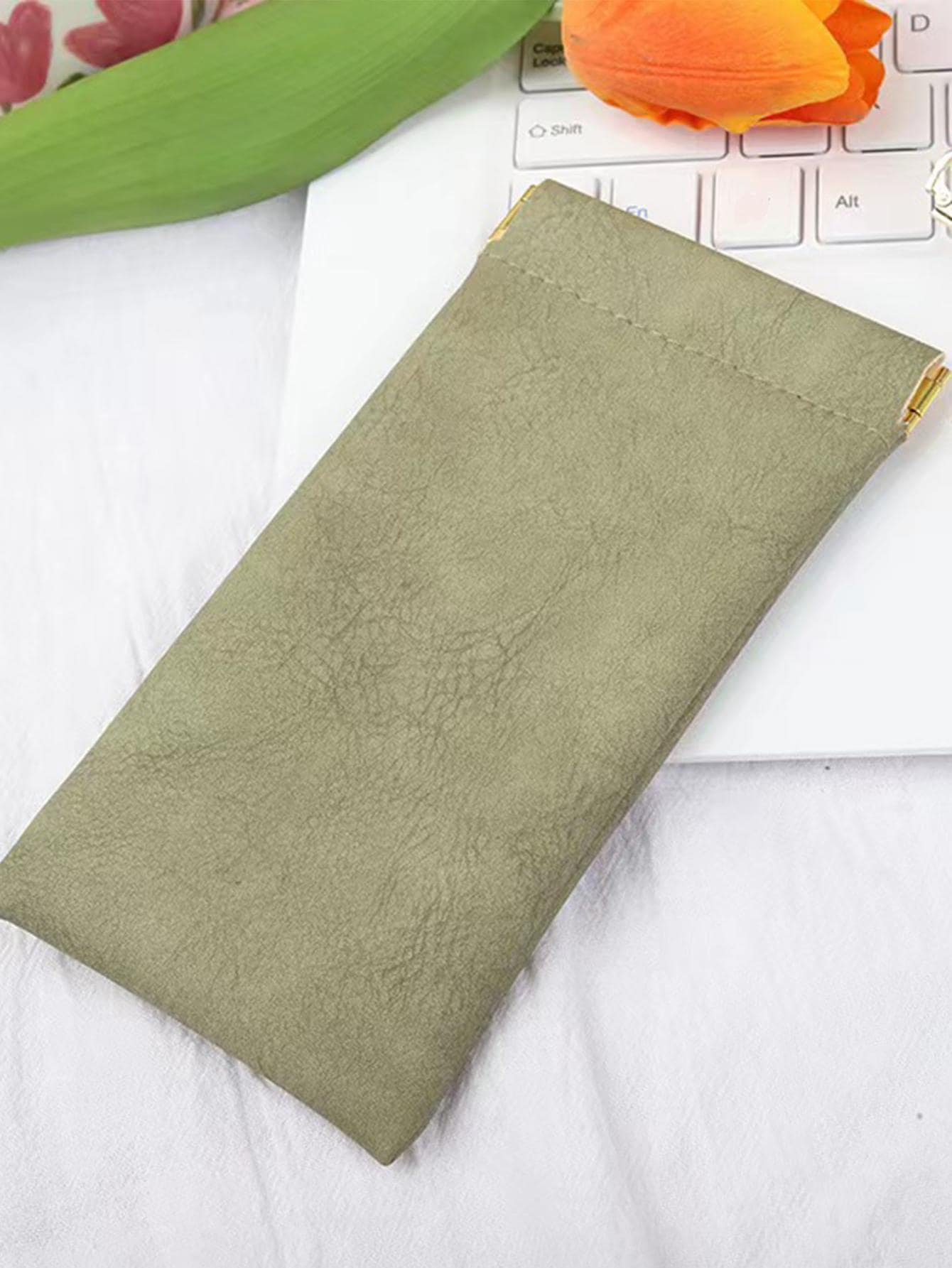 Túi đựng kính đọc sách bằng da PU mềm màu trơn chống thấm nước cho kính râm - màu xanh lá - Xem 2