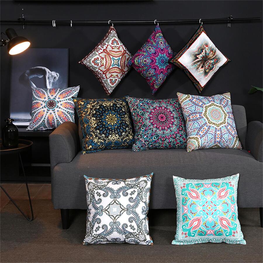 Geometric Pattern Cushion Cover, Vintage Polyester Decorative Throw Pillow Case For Home - Multicolor - View 1